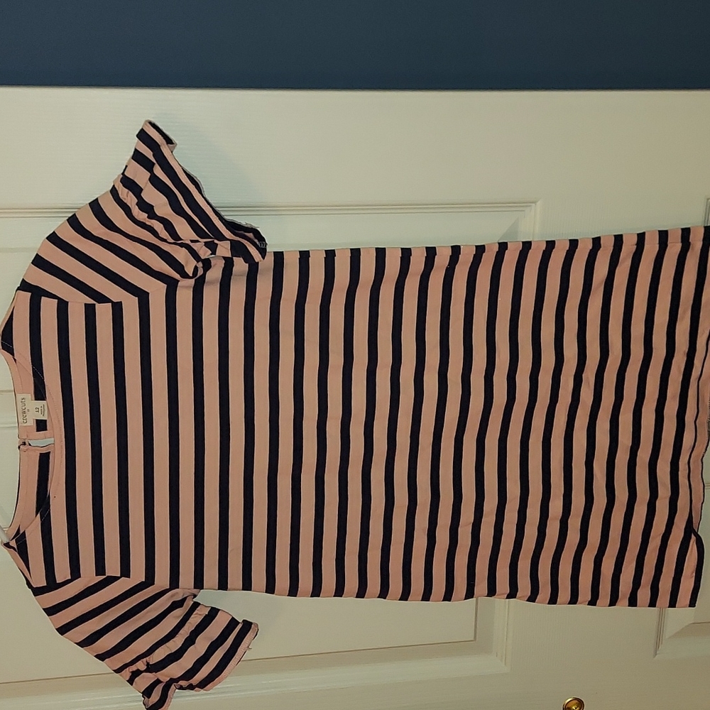 Crewcuts by‎ J. Crew Pink Striped Cotton Dress Ruffle Sleeves
